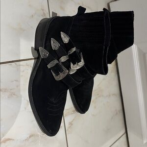 Black Ankle Boots with Silver Buckles